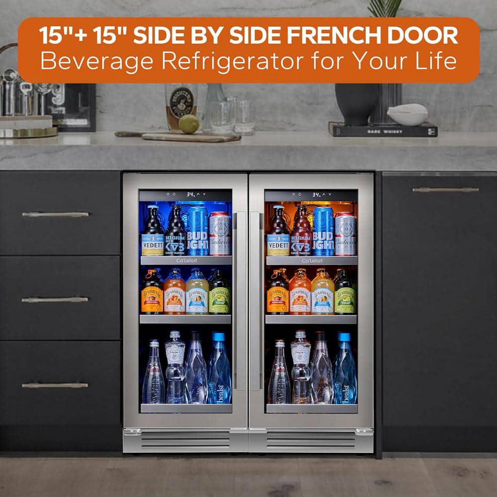 30 in. Dual Zone 200-Cans Beverage Cooler Built-In or Freestanding Fridge Side-by-Side Refrigerators Frost Free in Black