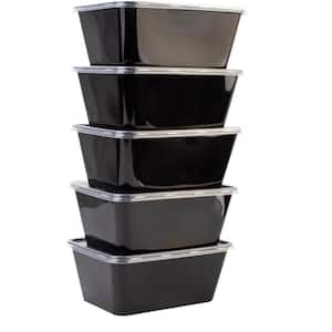 34 oz. Plastic Food Storage Containers with Lids in Black (50-Pack)