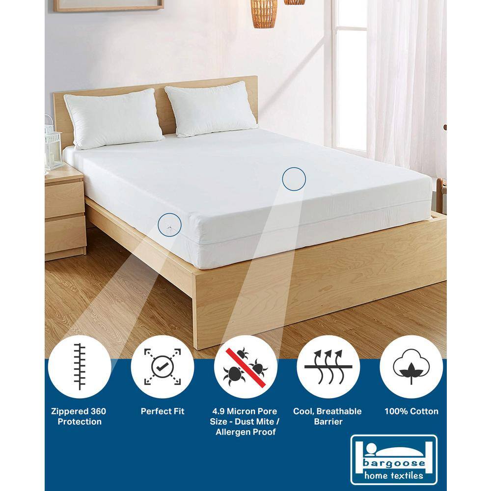 King White Cotton Zippered Mattress Protector, 9" Deep