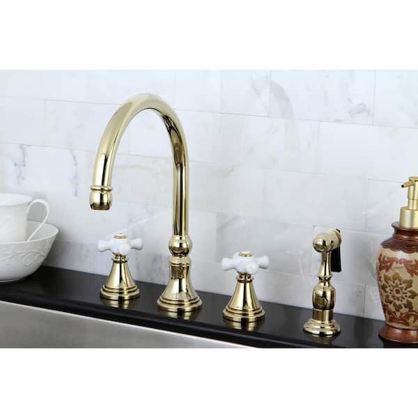 Governor 2-Handle Standard Kitchen Faucet with Side Sprayer in Polished Brass