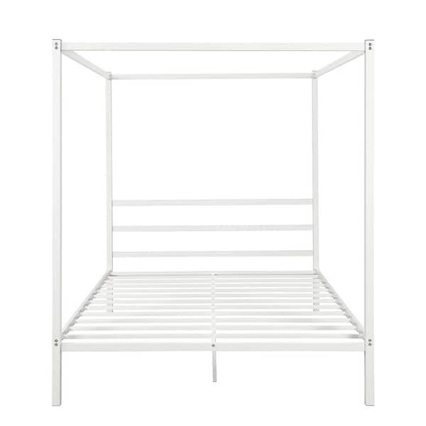 Z-joyee 63.00 in. W White Queen Metal Canopy Bed
