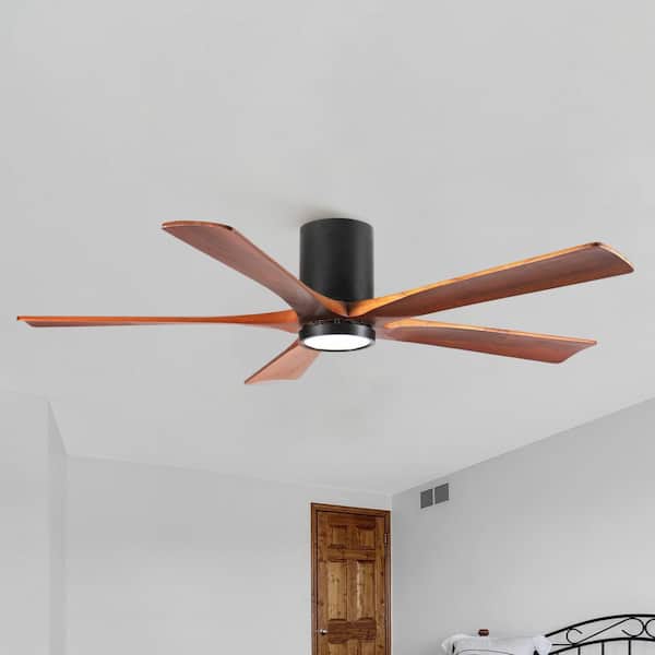 60 in. Hugger Black 5 Wood Blades Flush Mount Standard Ceiling Fan with Full-Spectrum LED and APP and Remote Included
