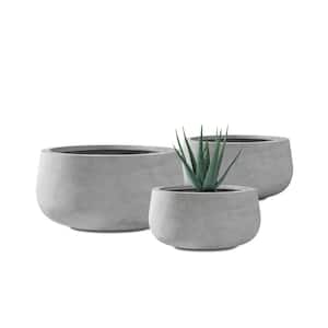 Kante 20 in., 16 in. and 12 in. W Round Lightweight Natural Concrete Metal Indoor Outdoor Planter Pots (Set of 3)