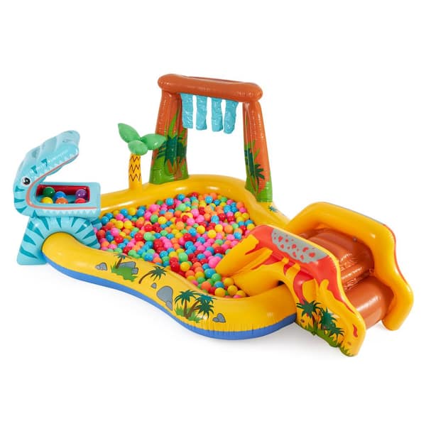 Multicolor PVC Inflatable Dinosaur Water Splash Play Center & Plastic Fun Ballz, 100 Pack