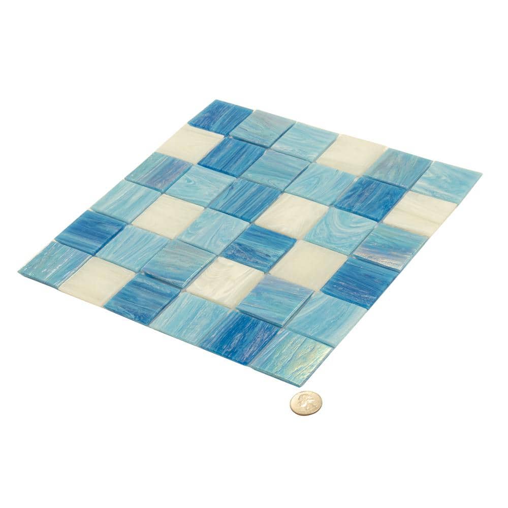 12" x 12" Blue and White Glass Mosaic Tile