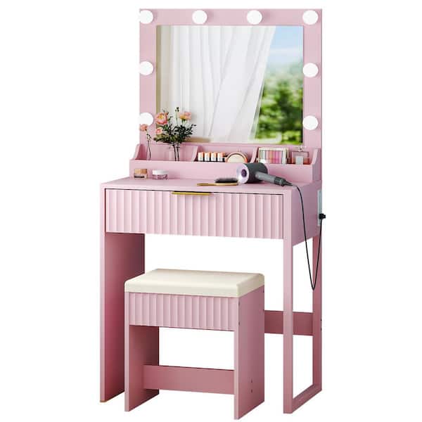 Karl home 2-Piece Pink Makeup Vanity Set with Three-color