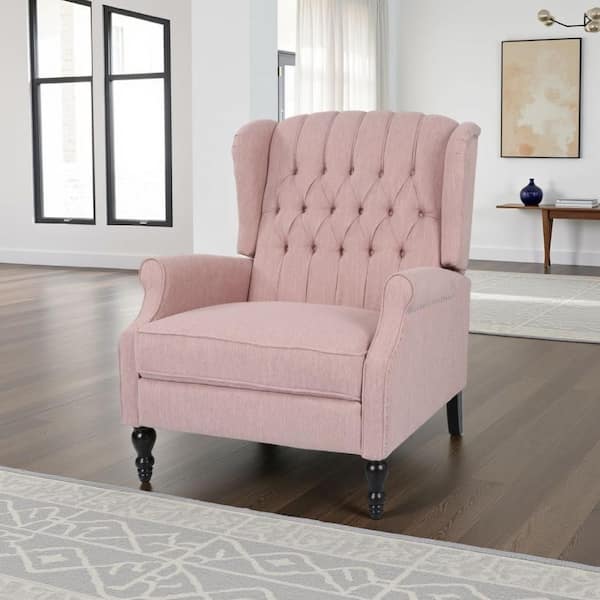 Jade Blush Pink and Brown Fabric Glider Recliner Chair with Tufted Cushioned