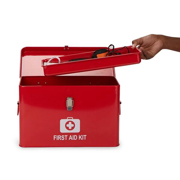 Mind Reader 13.25 in. x 7 in. x 8.25 in. First Aid Box Medical Supply  Organizer with Buckle Lock in Red 1AID-RED - The Home Depot