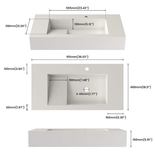 msk.　36サイズ SJ STAR&JANE 36 in. x 18 in. Wall Mount Rectangle Vessel Sink with