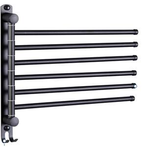 6-Arms Swivel Towel Rack Wall Mounted with 180° Rotation for Kitchen/Bathroom in Matte Black