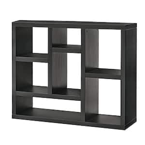35.75 in. Tall Black Wood Open Shelf Bookcase Freestanding Display Bookshelf with 7 Cube Storage Spaces