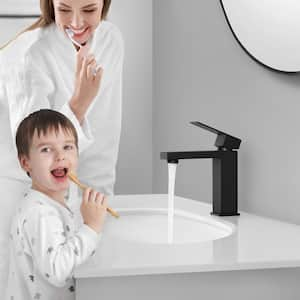 Single Hole Single Handle Bathroom Vessel Sink Faucet with Drain (No Overflow) Assembly in Matte Black