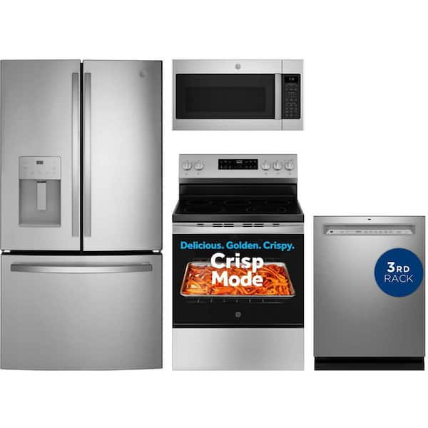 20.6 cu. ft. Counter Depth Refrigerator with 5 Burner Freestanding Electric Range and Dishwasher with 3rd Rack