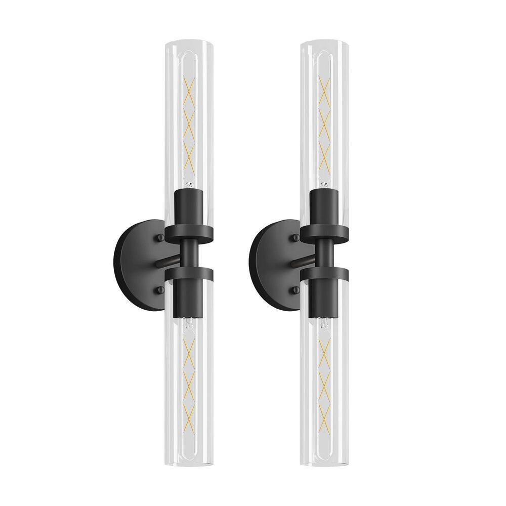21.7 in. 2-light Black Wall Sconce with Clear Glass Shade Vanity Light for Bathroom Mirror (2-Pack) price history on PriceWatchPro