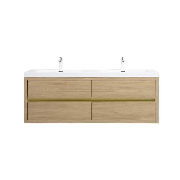 Lafarre 59.06 in. W x 19.69 in. D Double Sink Floating Oak Natural Wood Bath Vanity with White Stone Resin Top Assembled