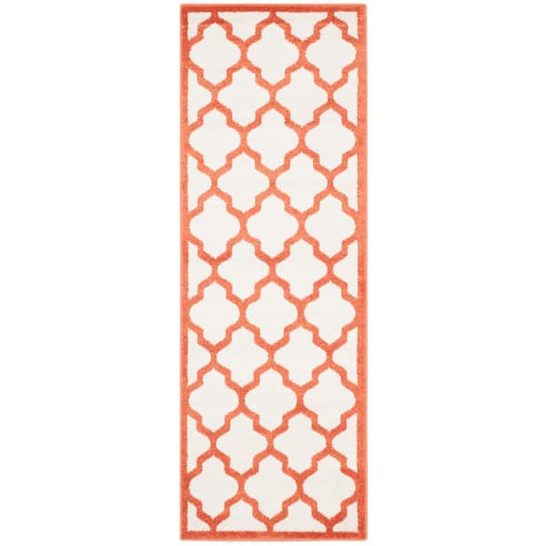 Amherst Beige/Orange 2 ft. x 11 ft. Geometric Trellis Runner Rug