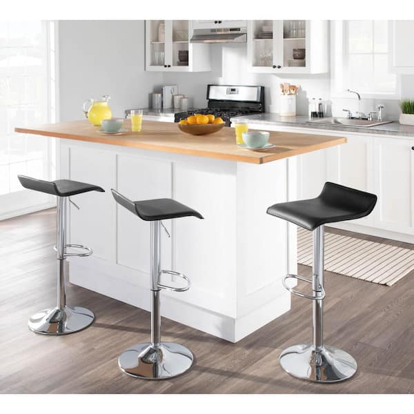 Ale Chrome Metal and Black Faux Leather Adjustable Barstool with Oval Footrest