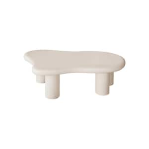 40 in. Cream White Kidney-Shaped Cloud Wood Coffee Table Tea Table, Irregular Indoor End Table Free Shape with 4 Legs