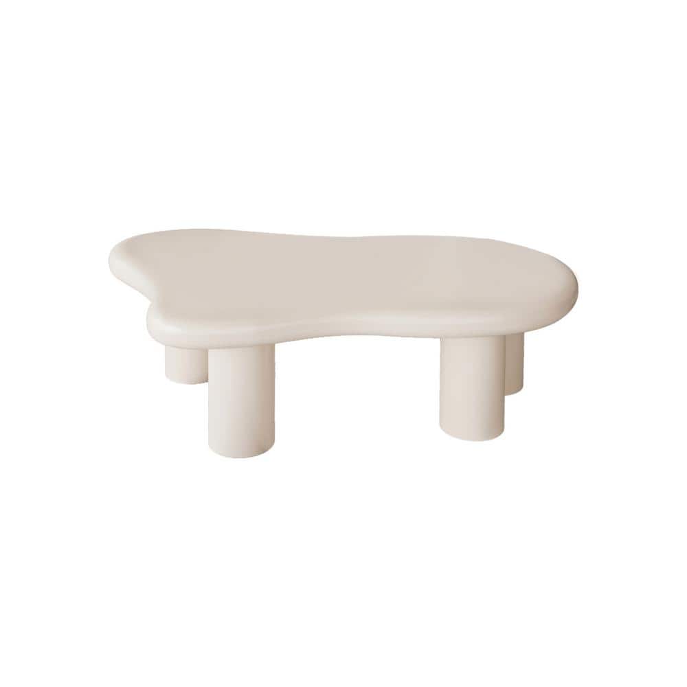 40 in. Cream White Kidney-Shaped Cloud Wood Coffee Table Tea Table, Irregular Indoor End Table Free Shape with 4 Legs price history on PriceWatchPro