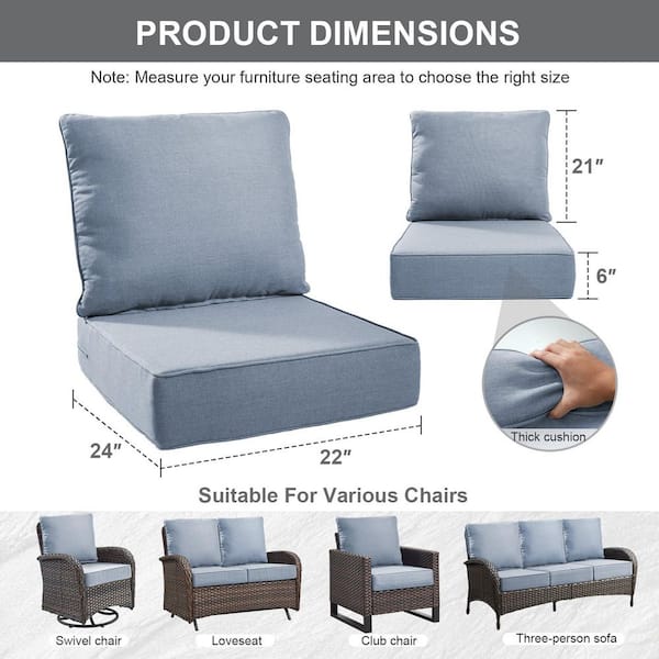 22 in. W x 24 in. D x 6 in. Thick Square 4-Piece Deep Seating Outdoor Lounge Chair BabyBlue Cushion