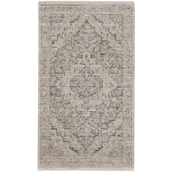 Nourison Nyle Ivory Taupe 3 ft. x 5 ft. Vintage Persian Kitchen Area Rug