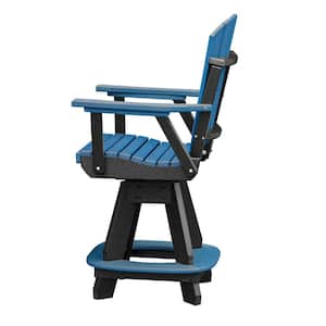 Adirondack Black Swivel Counter Height Plastic Outdoor Dining Chair in Blue