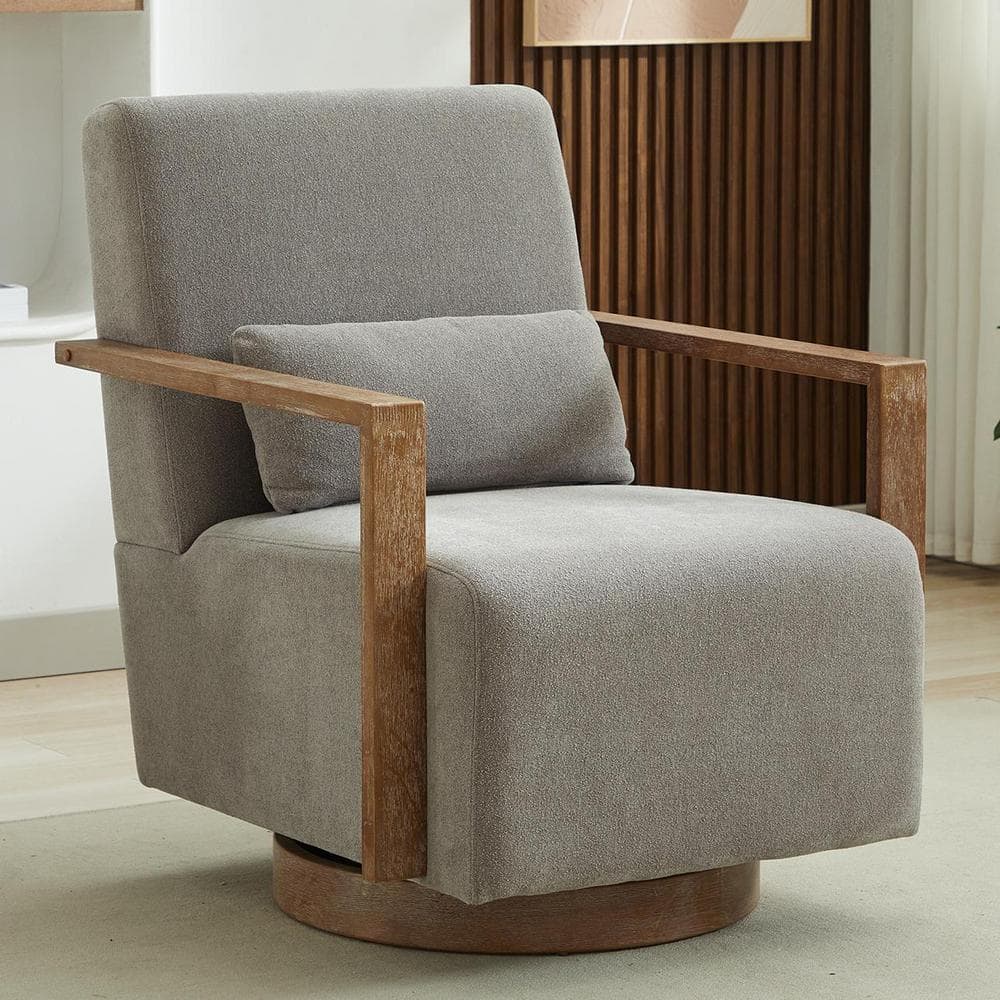 30.3 in. W Elegant 360° Upholstered Swivel Chair with Solid Wood Armrests 