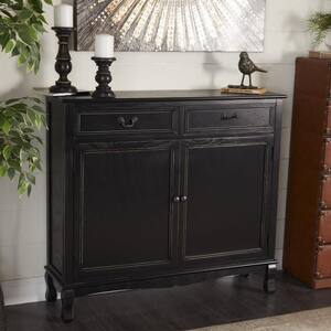Black Wood Vintage Style 2 Drawers 1 Shelf and 2 Doors Cabinet