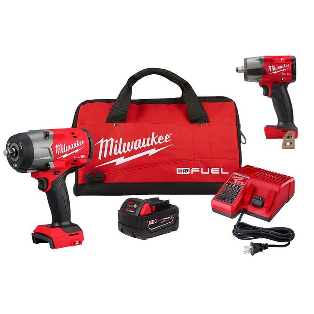 Milwaukee M18 FUEL 18V Lithium-Ion Brushless Cordless 1/2 in. Impact Wrench & Mid Torque Impact Wrench w/Friction Ring Kit