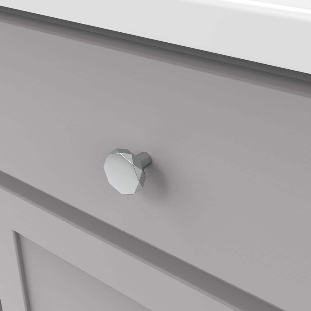 Karat Chrome Faceted Round Cabinet Knob with Mounting Hardware