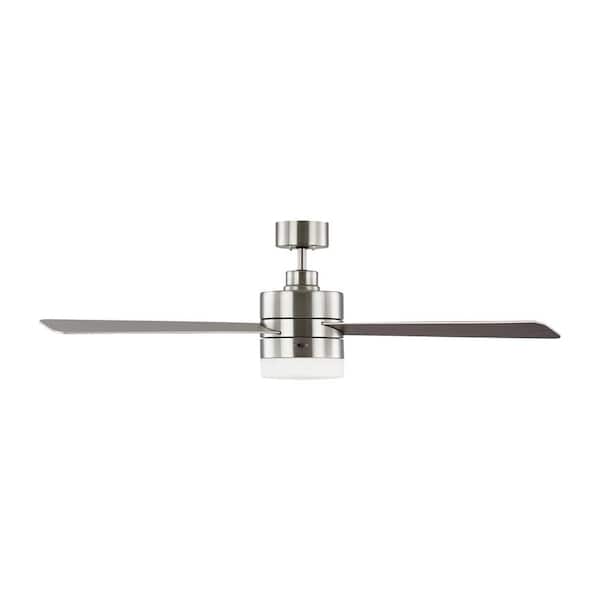 Generation Lighting - Era 52 in. Modern Brushed Steel Ceiling Fan with Black/American Walnut Reversible Blades and Wall Mount Control