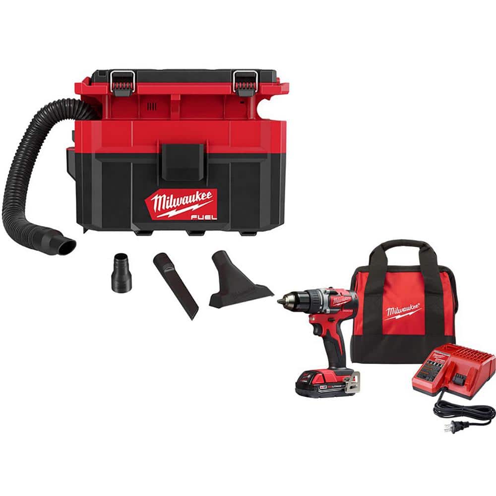 Milwaukee M18 FUEL PACKOUT 18-Volt Lithium-Ion Cordless 2.5 Gal. Wet/Dry  Vacuum with M18 1/2 in. Compact Drill/Driver Kit 0970-20-2801-21P The  Home Depot