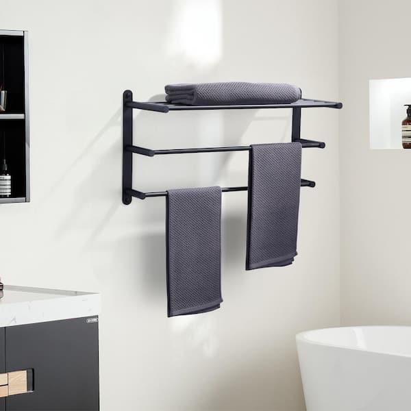 2-Towel Holders Wall mounted 24 in. Towel Rack in Matte Black