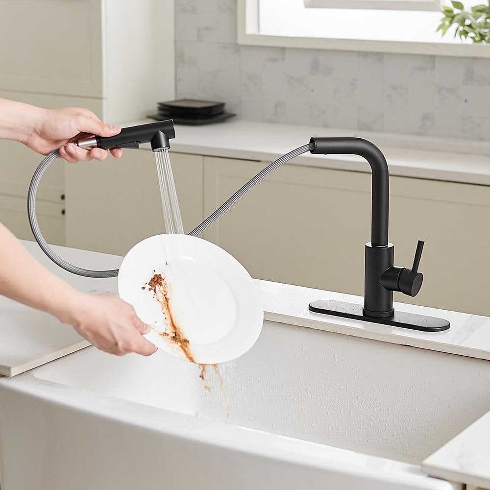 Matte Black Stainless Steel Pull-Out Spray Kitchen Faucet