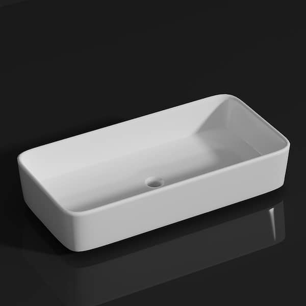 FUFU&GAGA 31.5 in. W x 15.7 in. D Resin Vanity Top in White Countertop Basin With Rectangle Basin Sink, Drain Hole