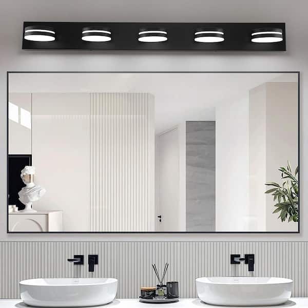 40.55 in. 5-Light Black LED Vanity Light Bar with Dimmable 5500K Light and 270° Swivel Range Acrylic Lampshade