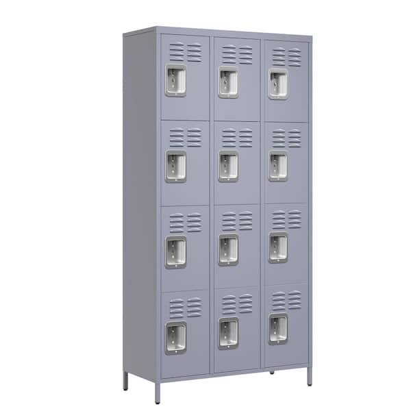 Tidoin 35.4 in. W x 72 in. H x 15.8 in. D Steel Storage Cabinet Locker in Gray with 12 Doors