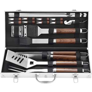 Brown Cooking Accessories Heavy Duty BBQ Stainless Steel Grill Tools Set with Aluminum Storage Case (20-Piece)