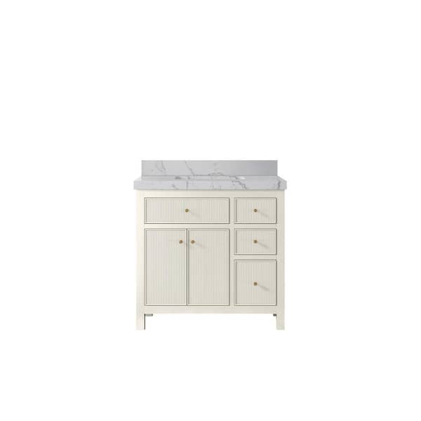 Willow Collections Sonoma 36 in. Single Sink Freestanding Alabaster Bath Vanity with Venatino Qt. Top Unassembled