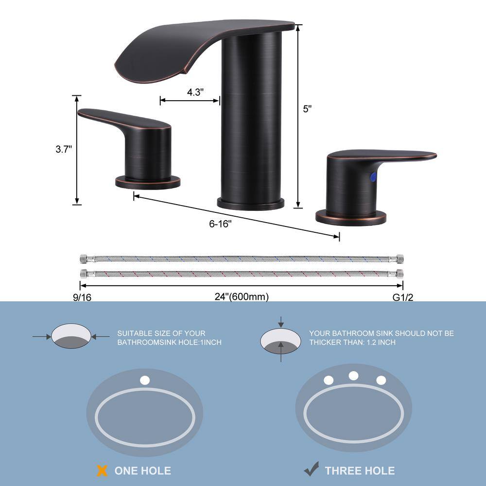 Oil Rubbed Bronze 8 in. Widespread Waterfall Bathroom Faucet