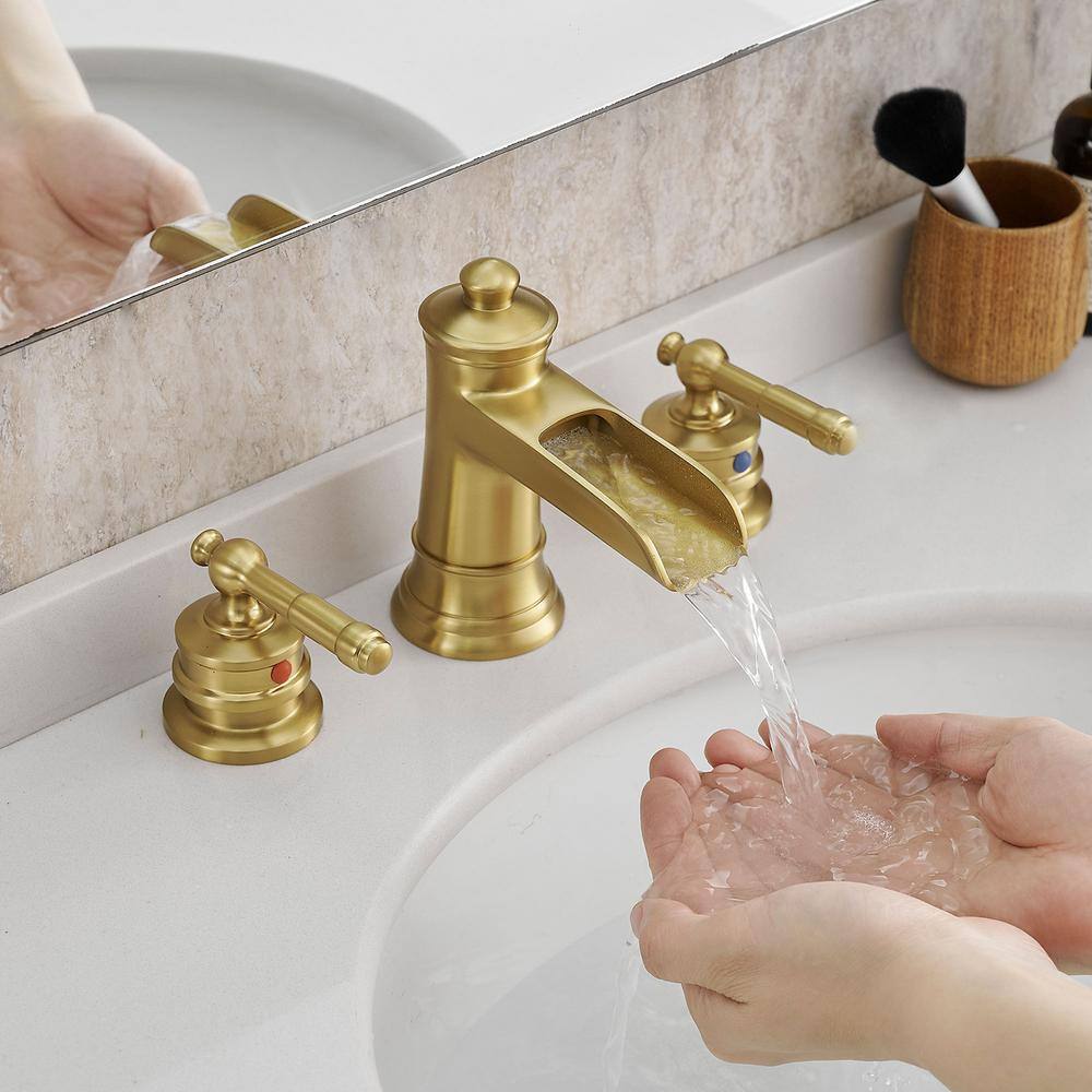 Brushed Gold 8-Inch Widespread Double Handle Bathroom Faucet