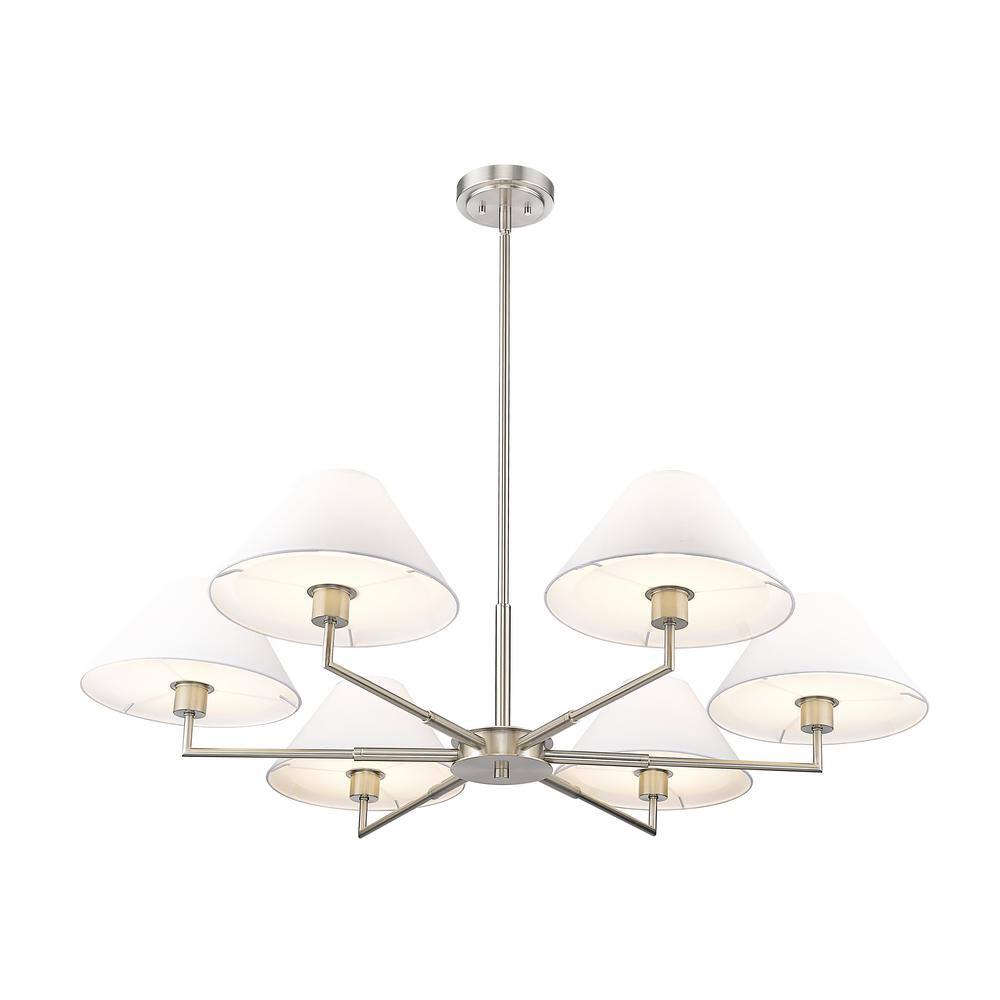 Leila 44" Brushed Nickel Chandelier with White Linen Shades