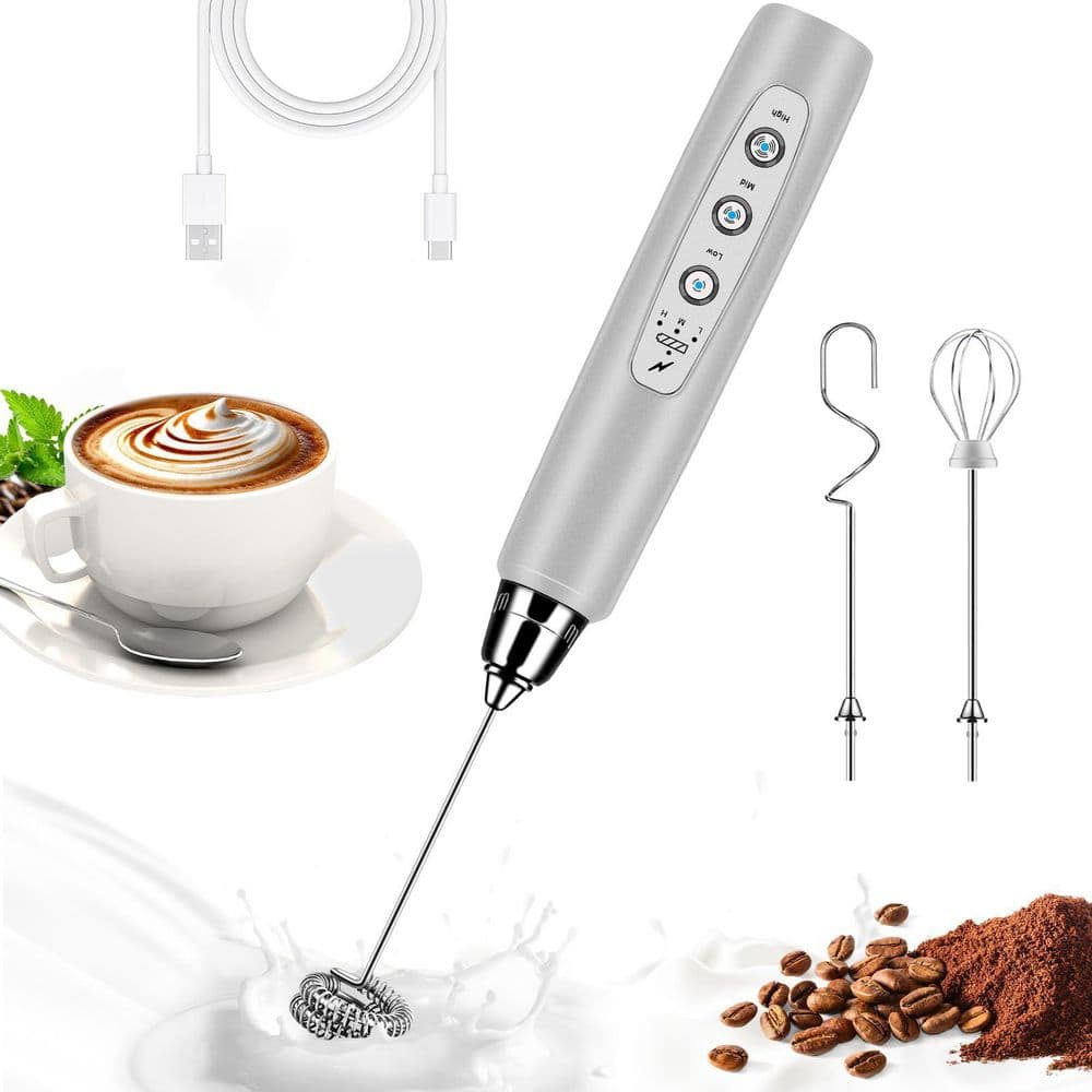 Silver Electric Milk Frother Handheld 3 Speed Stainless Whisks Drink Mixer for Latte Cappuccino Matcha Egg price history on PriceWatchPro