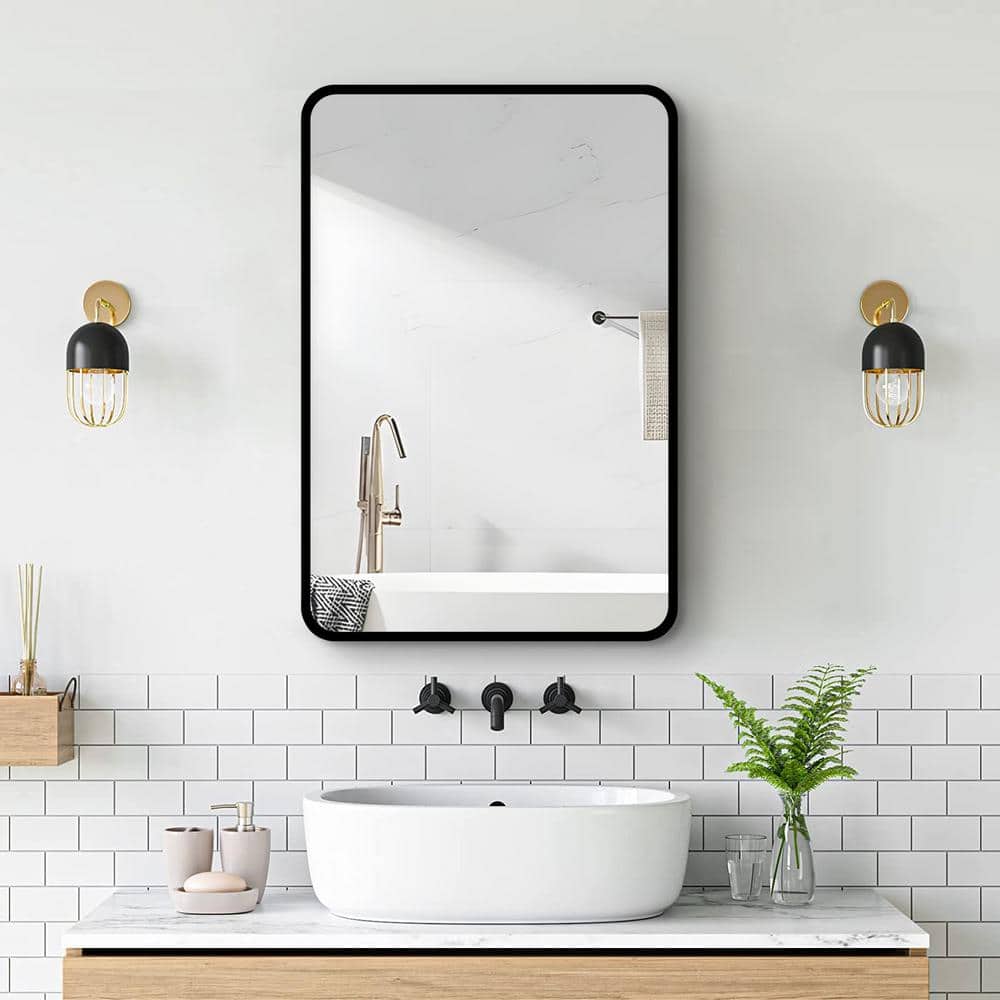 20 in. W x 28 in. H Rectangular Surface or Recessed Mount Black Bathroom Me