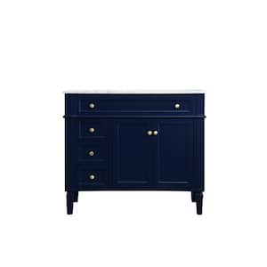 Timeless Home 40 in. W x 21.5 in. D x 35 in. H Single Bathroom Vanity in Blue with White Marble Top and White Basin