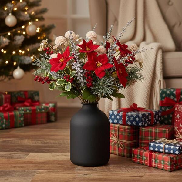 Matte Black Wabi Sabi Flower Vase Bottle - 8.6” Tall Modern Decor