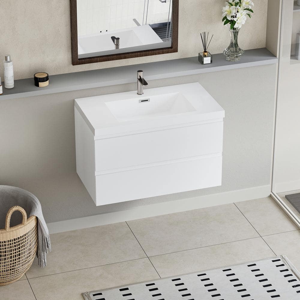 Single-Sink Wall Mounted Bath Vanity in White 35.5 in. W x 19.7 in. D x 22.5 in. H with Cultured Marble Top price history on PriceWatchPro