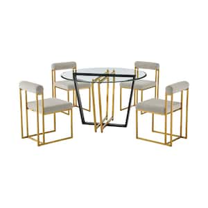 Devi and Anastasia 5-Piece Taupe and Glass Top Dining Set Seats 4
