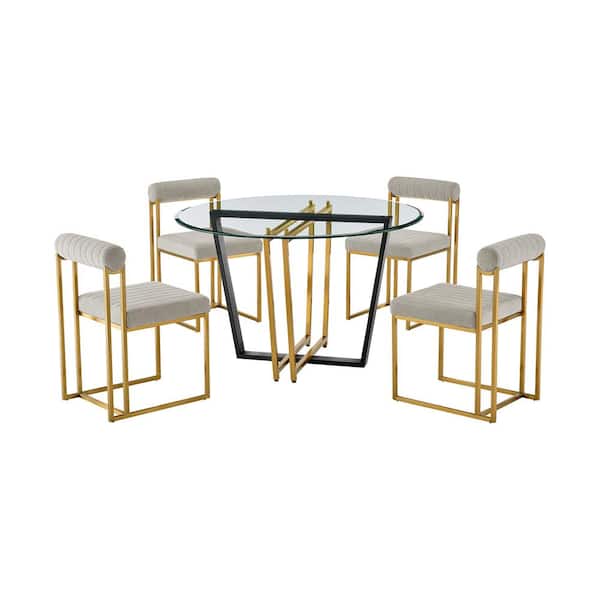 Armen Living Devi and Anastasia 5-Piece Taupe and Glass Top Dining Set Seats 4