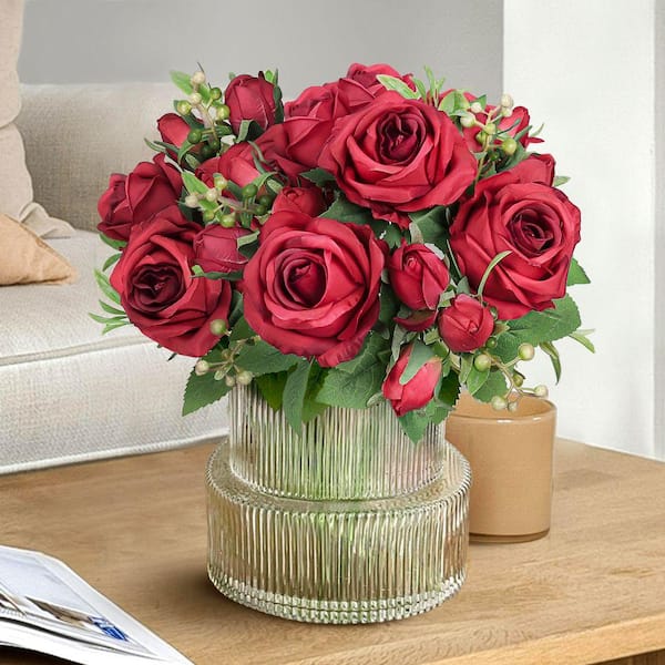 LIVING LUXURY 14 in. Red Artificial Delicate Sweet Rose Flower